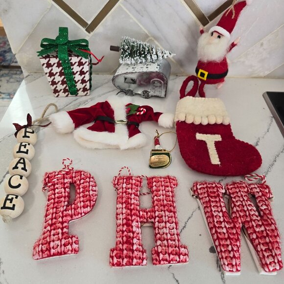 Christmas tree ornament lot santa Sled stocking monograms lighthouse camper - Picture 3 of 16